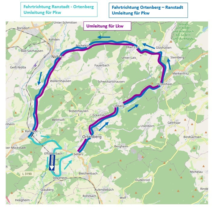 Karte Verkehrsumleitung Ranstadt Ortenberg