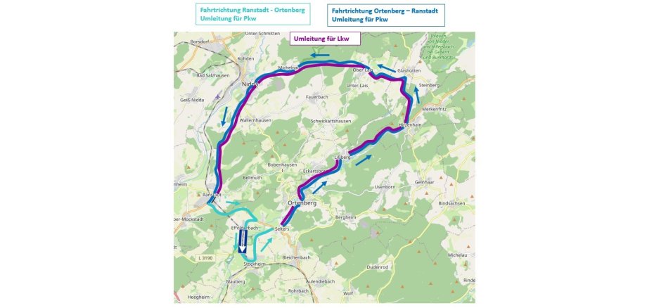 Karte Verkehrsumleitung Ranstadt Ortenberg